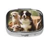 Dog Family Pill Box with Mirror 2 Compartment Decorative Pill Case for Purse or Pocket Small Square Pill Organizer Weekly Metal Medicine Tablet Vitamin Holder Travel Gift view 2