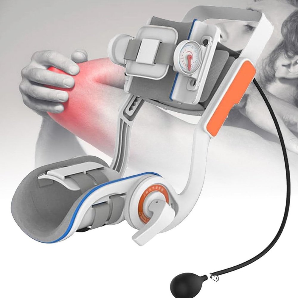 Adjustable Elbow Rehabilitation Device with Air Bag Pressurization & Angle Dial, Elbow Stretching Trainer for Stroke & Hemiplegia Patients, 15 to 150 Range