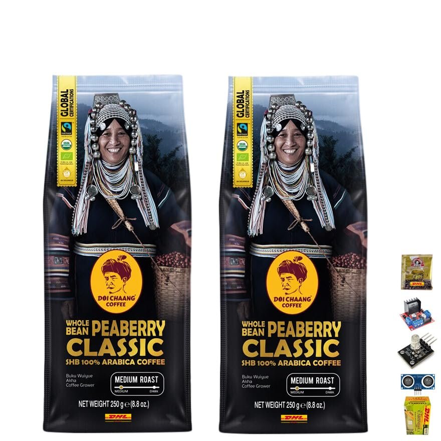 Doi Chaang Whole Bean Peaberry Classic Coffee Healthy Vegan Snack Arabica Roasted Snack Delicious Mellow Intense 250 Grams Set 2 By Beautygoodshop [Get Free For You Beauty Gifts]