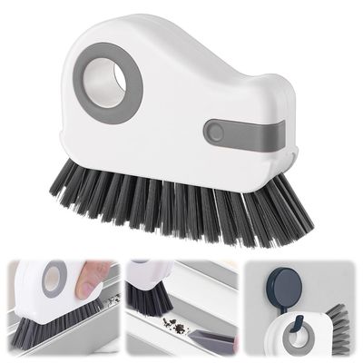 2 in 1 Groove Cleaning Brush, Window Track Cleaning Tools, Multifunction Window Track Cleaner with Hard Bristle and Hidden Scraper, Crevice Brush for Sliding Door Track, Window Seal, Sill (Gray)