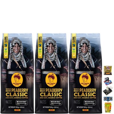 250 Grams Doi Chaang Whole Bean Peaberry Classic Coffee Healthy Vegan Snack Arabica Roasted Snack Delicious Mellow Intense (of 3) By Beautygoodshop [Get Free For You Beauty Gifts]