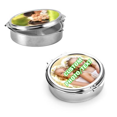 Custom Pill Box Organizer Travel With Photo,Logo,Text Personalized Metal Medicine Pill Case Waterproof Tablet Vitamin Holder Organizer for Purse Pocket Travel Gifts with Mirror&Key Rings 3 Compartment