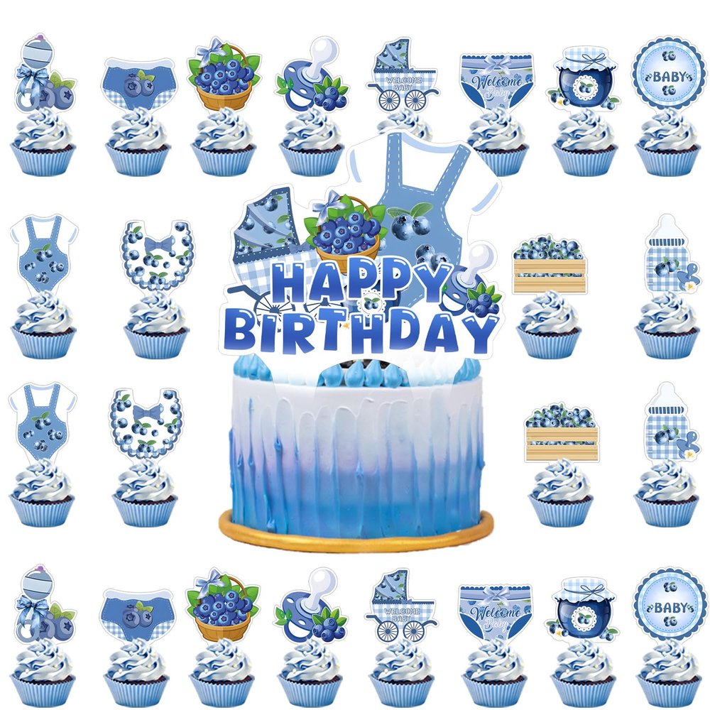 Berry Baby Shower Decorations, 37pcs A Berry Sweet Baby Is on The Way Cupcake Topper Blueberry Baby Shower Cake Decoration for Fruit Theme Gender Reveal