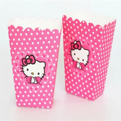 12 Pcs Hello Pink Cat Candy Box Popcorn Box Birthday Party Favor Pink Kity Snack Treat Boxes Candy Cookie Container Decorations Gifts for Kids Adults Birthday Party Favor Supplies (popcorn box d)