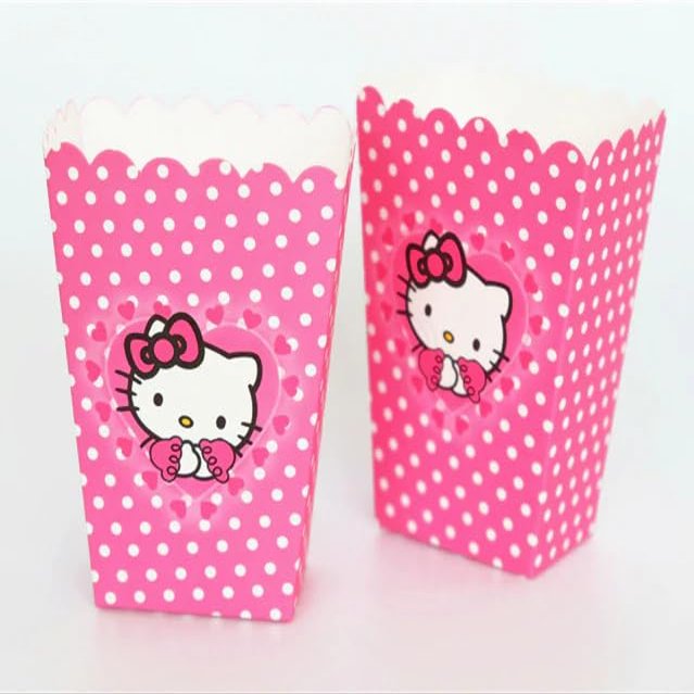 12 Pcs Hello Pink Cat Candy Box Popcorn Box Birthday Party Favor Pink Kity Snack Treat Boxes Candy Cookie Container Decorations Gifts for Kids Adults Birthday Party Favor Supplies (popcorn box d)