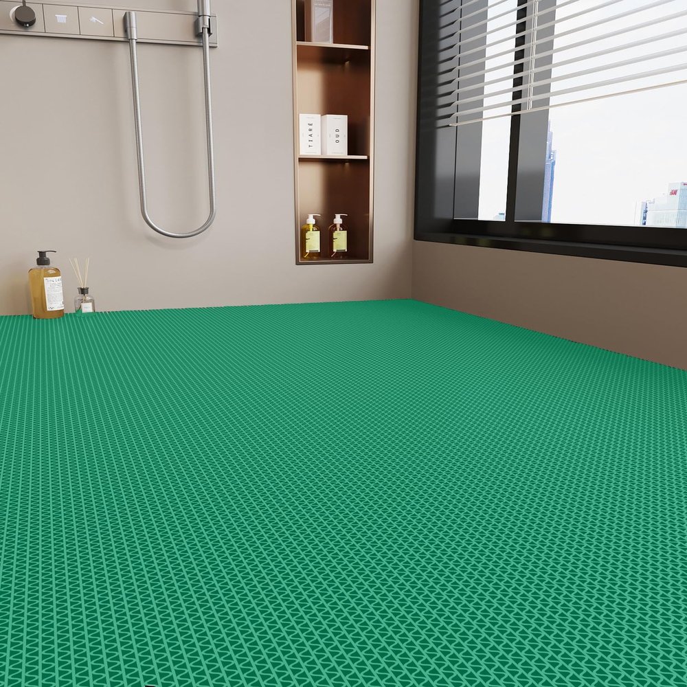 WLWLEO Extra Large Shower Stall Floor Mats Drainage Non Slip Bath Rugs Commercial PVC Quick-Dry Hydrophobicity Matting for Pool Washroom Boat Entrance Garage Back Kitchen Walkway,Green,1.61M