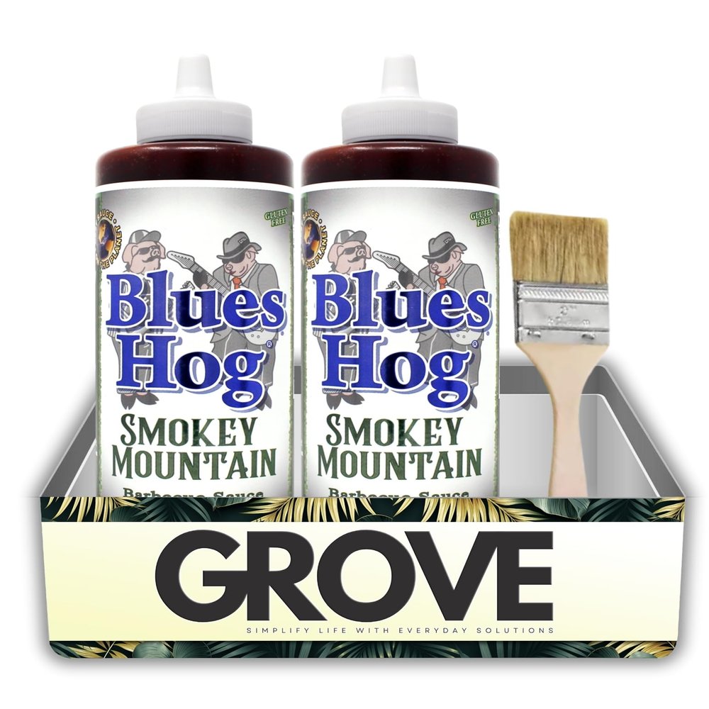 2x Blues Hog BBQ Sauce Smokey Mountain 24 oz Bundle with Flat Chip Brush Hickory-Smoked Basting and Finishing Sauce for Meats and Sides Gift Set (3 Items)