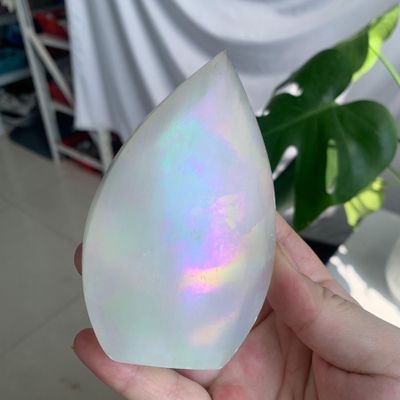 194g Titanium Angel Aura Selenite Freeform - Holographic Energy Tower for Crystal Charging, Sci-Fi Decor & Spiritual Altars | Iridescent Light Show Centerpiece