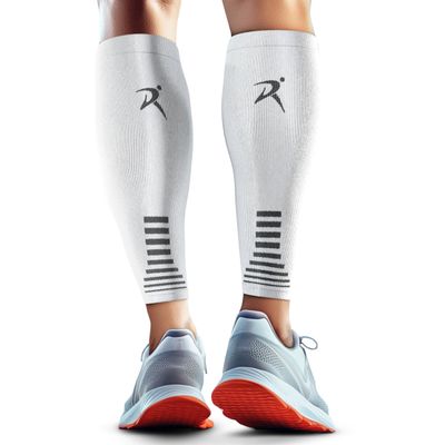 Rymora Calf Compression Sleeves for Men & Women (Ideal for Sports, Running, Shin Splints & More) (One Pair) (White) (XXL) [2XL]