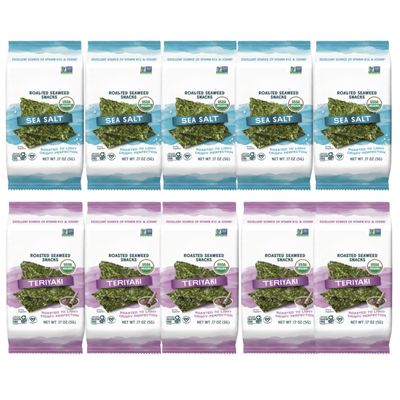 Roasted Seaweed Snacks Variety Pack - Sea Salt & Teriyaki, 10 Count | Organic, Vegan, Gluten-Free | Crispy Nori Sheets | Healthy Low Calorie Snack for Kids, Adults, Keto & Paleo Diet