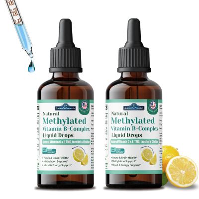 2 Pack Methylated B Complex Liquid, 9-in-1 Methyl B Vitamin w. Methylfolate 5-MTHF Inositol Choline Riboflavin TMG & Methyl B12 Vitamin C E, Super B Complex Multivitamin for Energy Mood & Brain Health