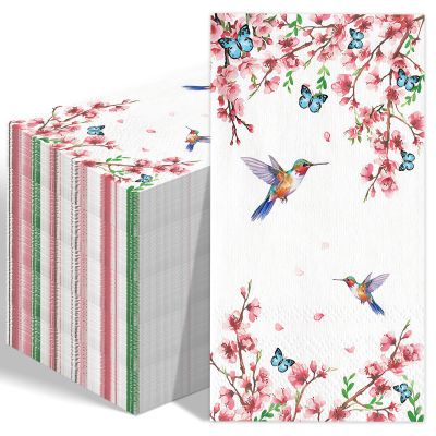 100 Count Disposable Bathroom Hand Towels, Paper Guest Towels for Bathroom, Butterfly Flower Bird Napkin, Disposable Guest Napkins for Birthday and Holiday Party Supplies