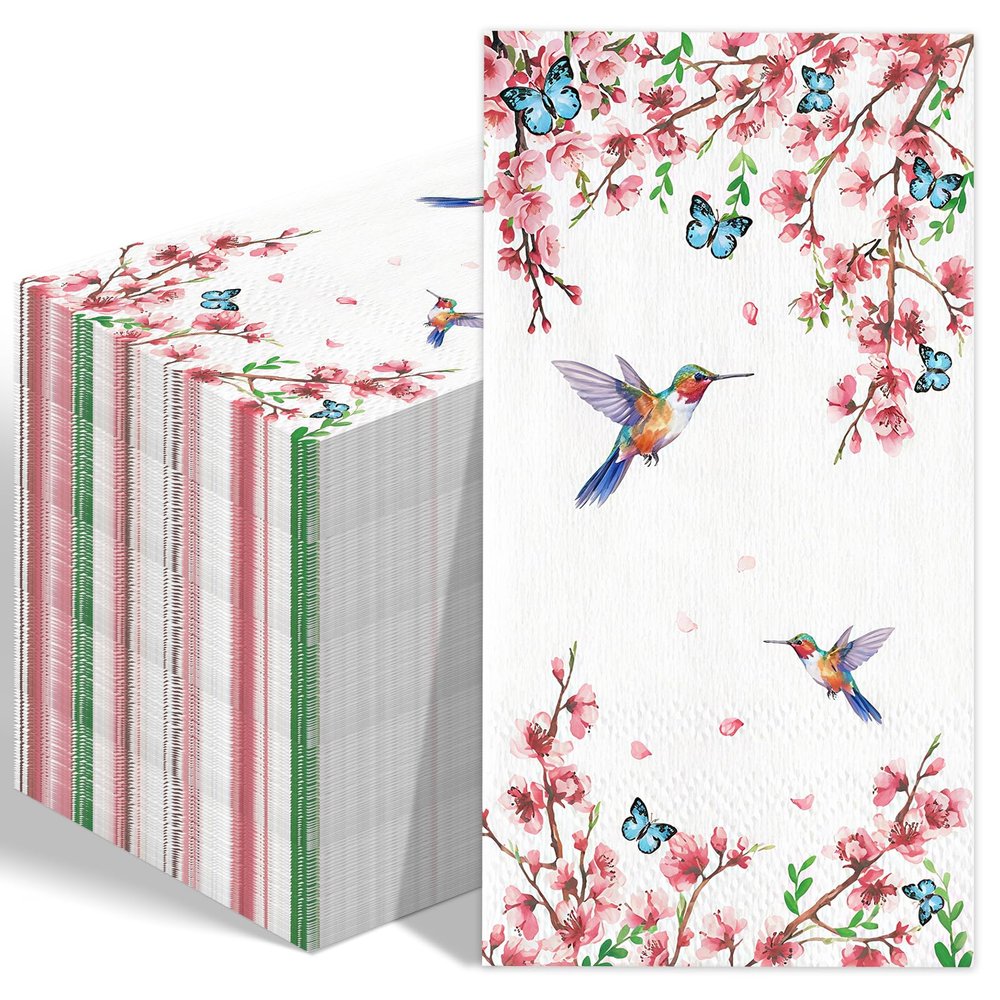 100 Count Disposable Bathroom Hand Towels, Paper Guest Towels for Bathroom, Butterfly Flower Bird Napkin, Disposable Guest Napkins for Birthday and Holiday Party Supplies