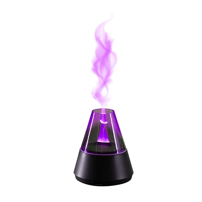 Flame humidifier,Flame Aroma Diffuser, 120ml Flame Humidifier, Essential Oil Aromatherapy Diffuser with 7-Color Changing LED Lights, Waterless Auto Shut-Off, Ideal for Home, Office, Bedroom (Black)
