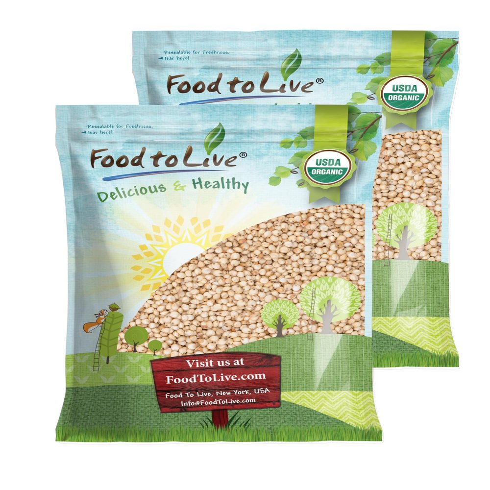 Food to Live Organic Great Plains White Sorghum Grain, 20 Pounds Whole Ancient Groats. High Fiber. No-GMO. Raw Milo Seeds. Vegan, Kosher, Bulk