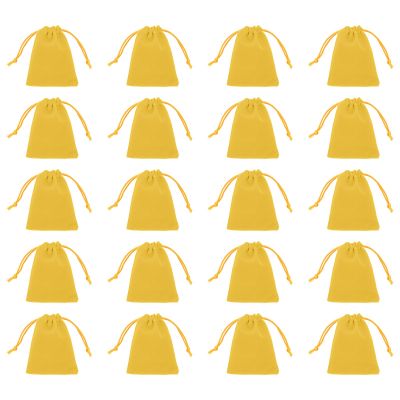 HARFINGTON 20pcs Flocked Cloth Drawstring Bag 3.1 x 3.9 Inch Jewelry Flocked Pouches Gift Bags for Wedding Party Favor Candy Jewelry Packaging Organizing Storage, Yellow