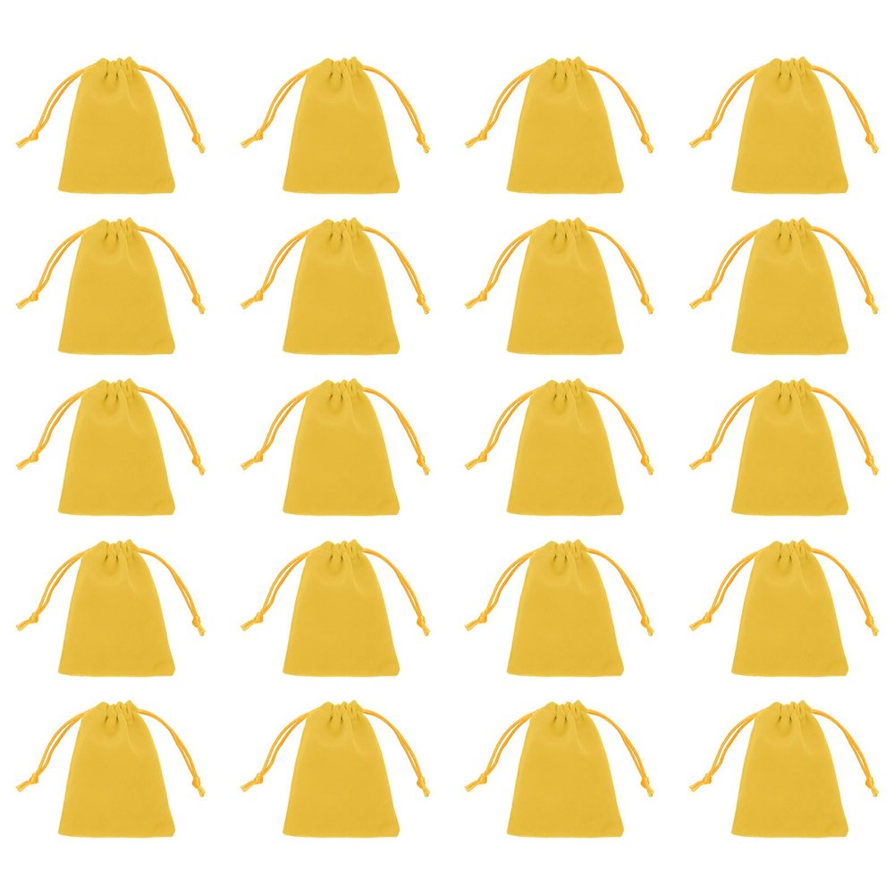 HARFINGTON 20pcs Flocked Cloth Drawstring Bag 3.1 x 3.9 Inch Jewelry Flocked Pouches Gift Bags for Wedding Party Favor Candy Jewelry Packaging Organizing Storage, Yellow