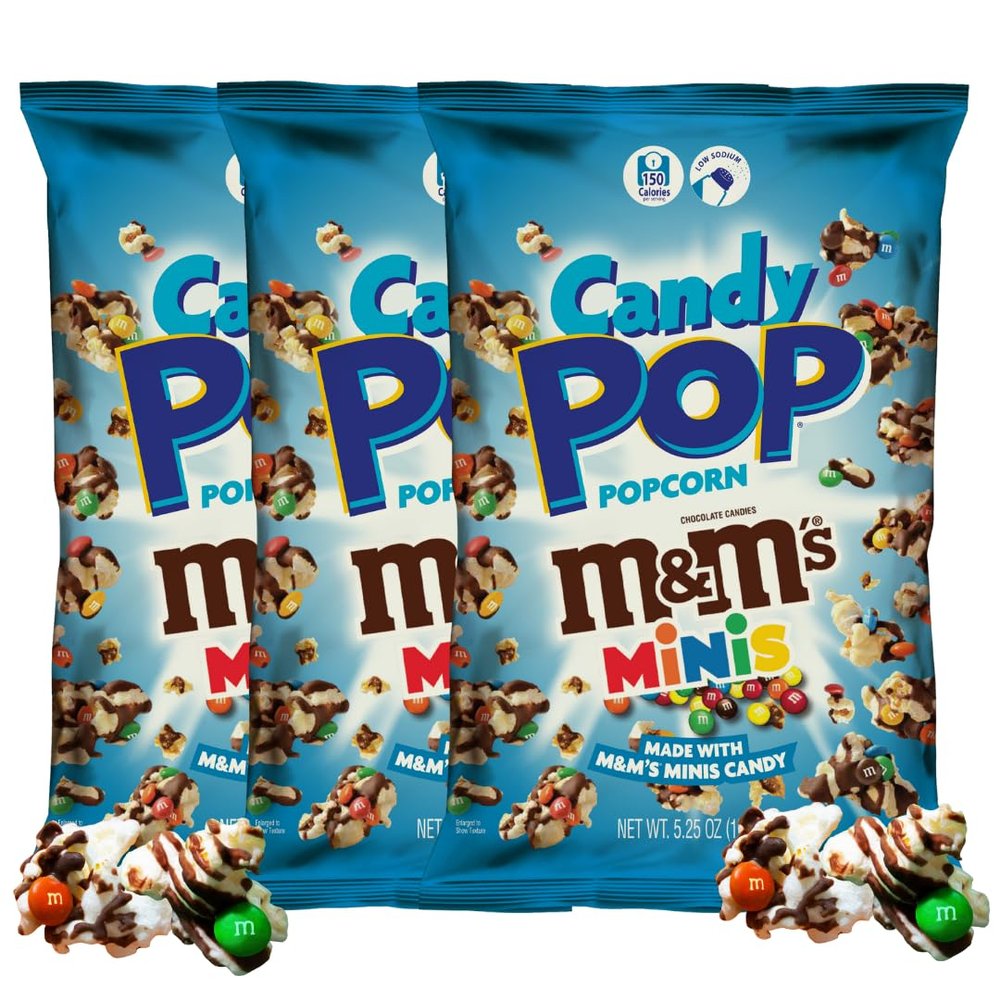 Candy Pop M&Ms Minis Candy Coated Popcorn (5.25oz bags, 3-Pack)