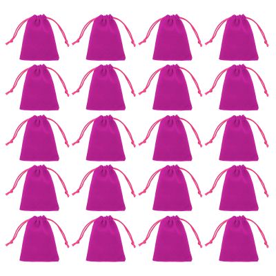 HARFINGTON 20pcs Flocked Cloth Drawstring Bag 2.8 x 3.5 Inch Jewelry Flocked Pouches Gift Bags for Wedding Party Favor Candy Jewelry Packaging Organizing Storage, Rose Red