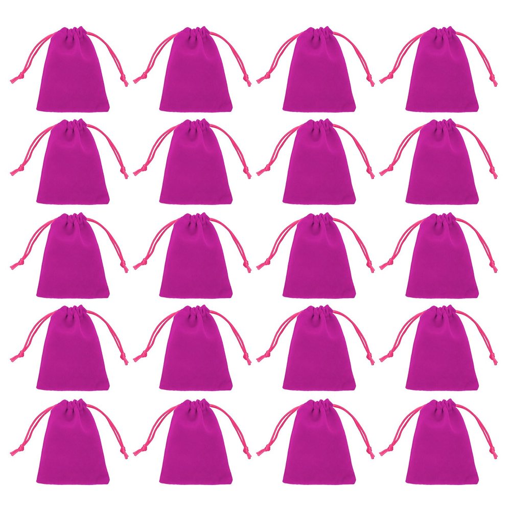 HARFINGTON 20pcs Flocked Cloth Drawstring Bag 2.8 x 3.5 Inch Jewelry Flocked Pouches Gift Bags for Wedding Party Favor Candy Jewelry Packaging Organizing Storage, Rose Red