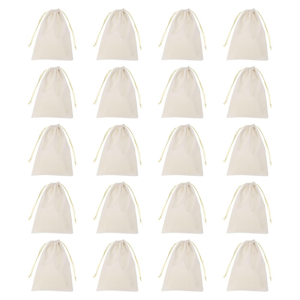 HARFINGTON 20pcs Flocked Cloth Drawstring Bag 5.9 x 7.9 Inch Jewelry Flocked Pouches Gift Bags for Wedding Party Favor Candy Jewelry Packaging Organizing Storage, Beige