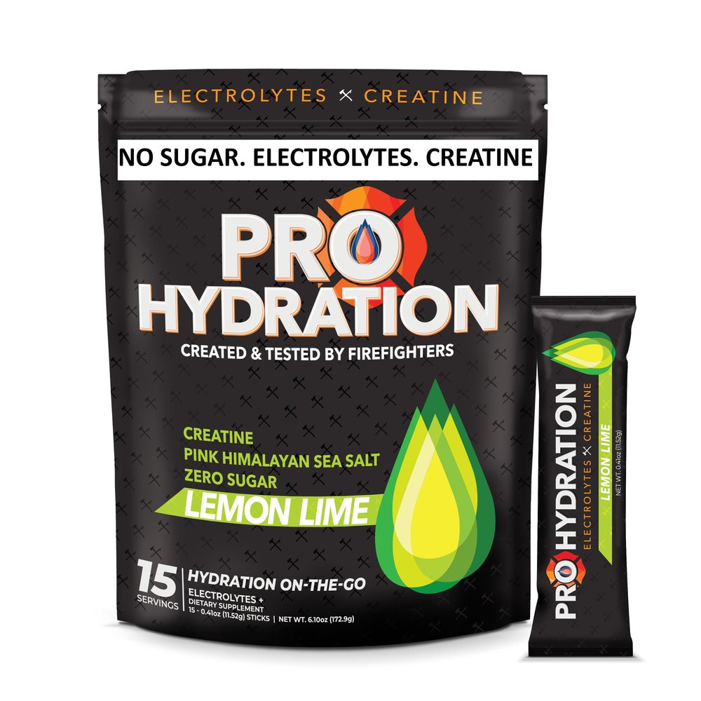 ProHydration - Creatine Electrolyte Packets - Sugar Free Electrolytes - 5g Creatine Monohydrate Powder- Lemon Lime - 15 Stick Pack