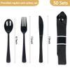 Dlebay 50 Pack Pre Rolled Black Plastic Silverware Set with Napkins view 2