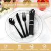 Dlebay 50 Pack Pre Rolled Black Plastic Silverware Set with Napkins view 3