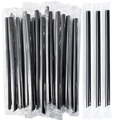 100 PCS Black Straws Jumbo Smoothie Straws, Boba Straws, Disposable Plastic Milkshake Straws, Wide-Mouth, Individually Wrapped, Sharp Pointed Tip (0.51" Wide X 9.06" Long)