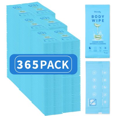 365 Pcs Body Wipes Individually Wrapped (9.29" x 8"), Large Shower Wipes for Adults Bathing No Rinse, Portable Personal Cleansing for Gym, Camping, Hiking, Backpacking,Bulk Homeless Supplies