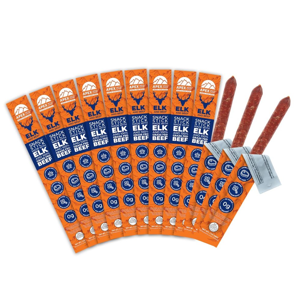 Apex Wild Game, Gluten Free, Keto, Paleo, Grass Fed Beef, Zero Sugar, Jerky Meat Snack Stick, 1oz 12-Pack, Elk