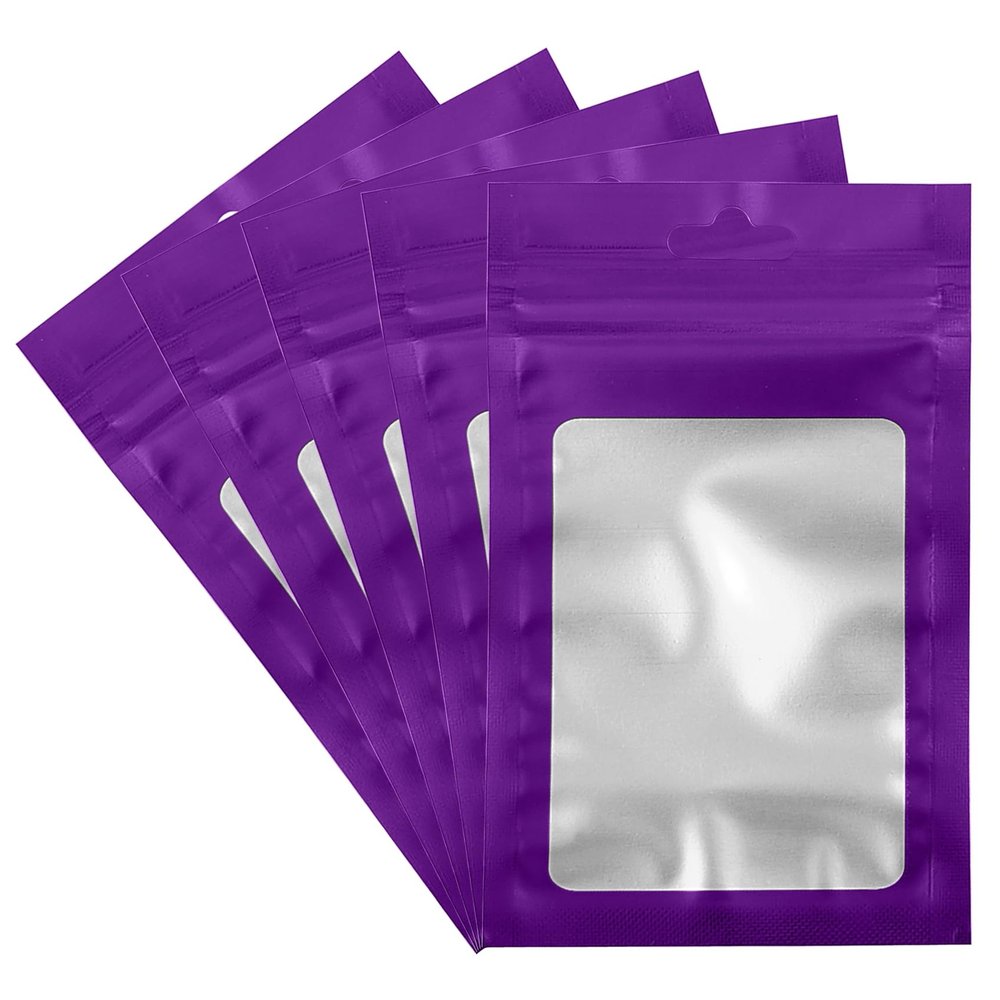 100 Count Holographic Mylar Bags With Clear Window Resealable Food-Grade Storage Pouch with Front View Window Keeps Cookies, Snacks, and Jewelry Fresh & Secure (2.95 x 4.72 Inches)