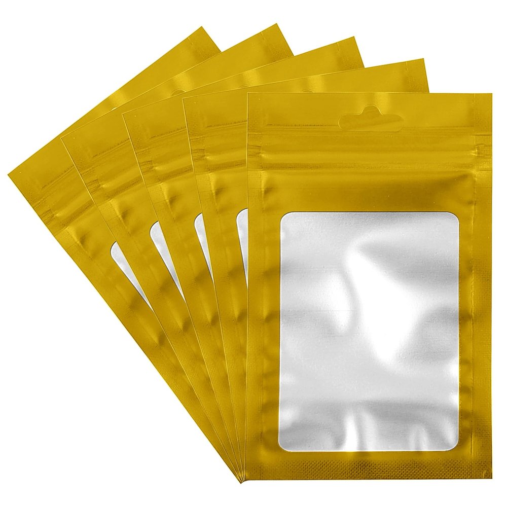 100 Count Holographic Mylar Bags With Clear Window Resealable Food-Grade Storage Pouch with Front View Window Keeps Cookies, Snacks, and Jewelry Fresh & Secure (2.95 x 4.72 Inches)