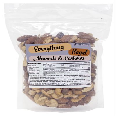 Everything Bagel Cashews and Almonds, Flavored Cashews, Flavored Almonds with Everything Bagel Seasoning, Mixed Nuts, Clean Ingredient Preppy Snacks, 9 Ounce