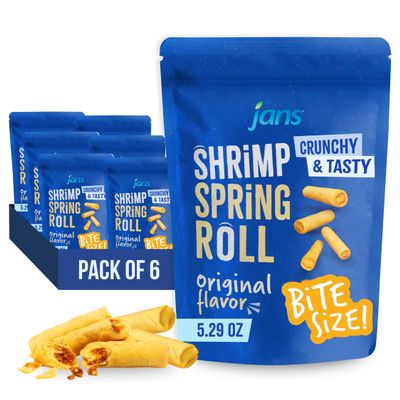 Jans Crispy Asian Snacks Bites, 5.29 oz Resealable Snack Bag (6-Pack, Shrimp Spring Roll)