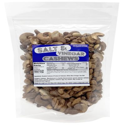 Salt & Vinegar Cashews, Only 3 Ingredients, Flavored Cashew Splits, Clean Ingredients Snack, Flavored Nuts, Salt & Vinegar Nuts, Healthy Snack, 11 Ounce Resealable Bag