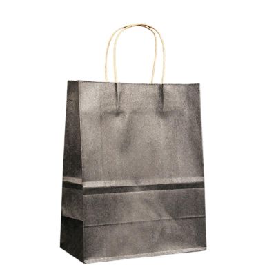 LNJMRU 50/100pcs Portable Kraft Paper Bags Colorful Handle Paper Bags Shopping Wedding Party Packaging With Handle(Black,100PCS_21X11X27CM)