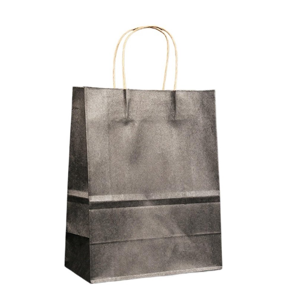 LNJMRU 50/100pcs Portable Kraft Paper Bags Colorful Handle Paper Bags Shopping Wedding Party Packaging With Handle(Black,100PCS_21X11X27CM)