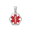 14k White Gold Medical Alert Pendant with Red Star of Life and Silver Caduceus Symbol, Unisex Emergency ID Necklace, Enameled Medical Disc for Health Safety, Daily Wear Jewelry for Identification view 1