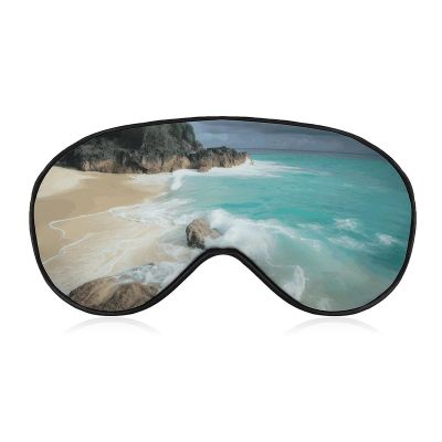 Sleep Mask for Side Sleeper Zero Pressure Soft Eye Mask Adjustable Serene Coastal Eye Cover for Travel Flight Work
