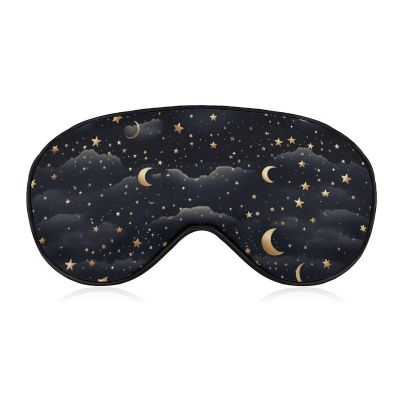 Sleep Mask for Side Sleeper Zero Pressure Soft Eye Mask Adjustable Stars and Moon on Dark Background Eye Cover for Travel Flight Work