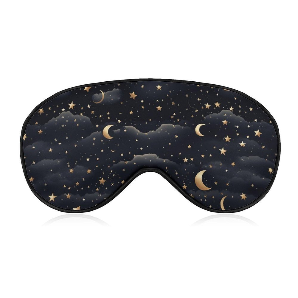 Sleep Mask for Side Sleeper Zero Pressure Soft Eye Mask Adjustable Stars and Moon on Dark Background Eye Cover for Travel Flight Work