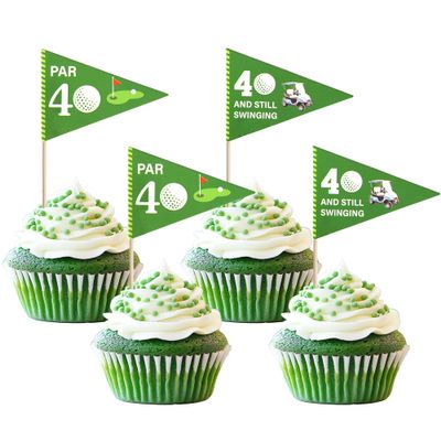 40 PCS Golf Cupcake Toppers Par 40 And Still Swinging Toothpick Flags Cheers to 40th Birthday Cupcake Picks Golf Party Decorations for 40th Birthday Anniversary Party Cake Decorations Supplies Green