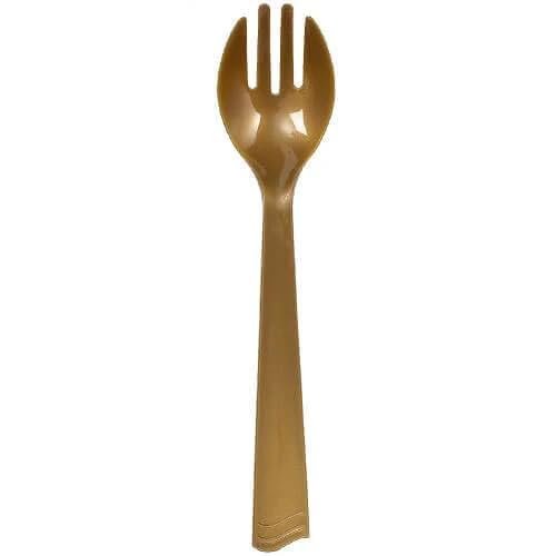 10 inch Gold Plastic Serving Fork Disposable Utensil for Salads Pasta Fruits Snacks Party Catering Buffet Picnic BBQ Kitchen Events Receptions Food Service Use (1)