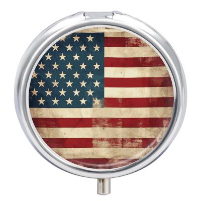 Vintage American USA Flag Round Pill Box Travel Portable Pill Case 3 Compartment Medicine Metal Tablet Vitamin Holder Organizer for Purse Pocket