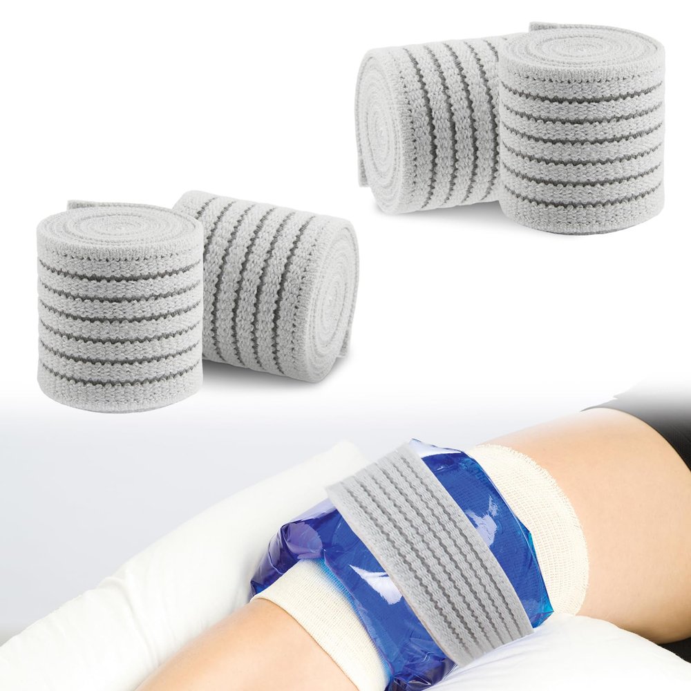 4-Pack Elastic Ice Pack Straps with Hook & Loop, 35.5"x2" Reusable Fastening Bands for Cold/Hot Therapy, Comes with Adjustable Extension Straps,Reusable Ice Belt Extender (Grey)