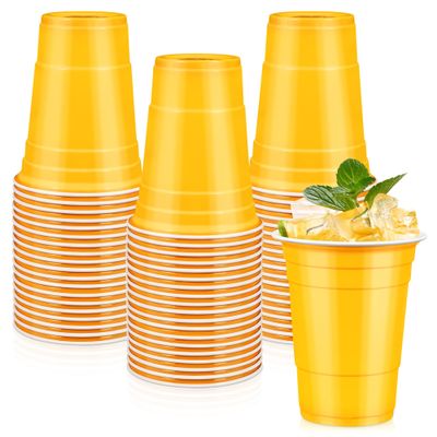 LANLISA 100 Yellow Plastic Cups, 16 oz Disposable Cups, Drinking Cups For Party Supplies