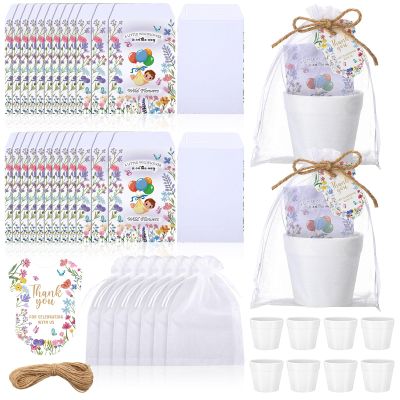 ForraFun 50 Sets Baby Shower Seed Packet a Little Wildflower is on The Way Party Favor Seed Packets White Flowerpot Thank You Tags and Organza Bags for Wildflower Baby Shower