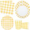 100Pcs Yellow Gingham Party Supplies Yellowand White Checkered Paper Plates and Napkins Cups for Wedding Family Picnic,BBQ Gingham Birthday Party Decorations,Serve 25 (Yellow) view 1