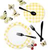 100Pcs Yellow Gingham Party Supplies Yellowand White Checkered Paper Plates and Napkins Cups for Wedding Family Picnic,BBQ Gingham Birthday Party Decorations,Serve 25 (Yellow) view 2